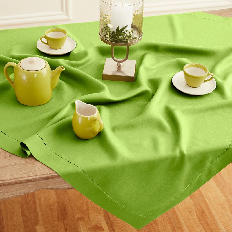 Solino Home 100% Pure Linen Table Throw 52 x 52 Inch | Classic Hemstitch for Valentines