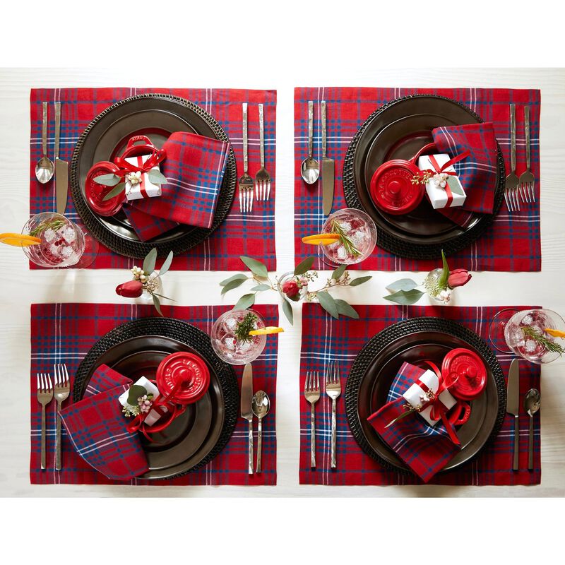 Solino Home 100% Pure Linen 14 x 19 Inch Placemats Set of 4 | Red Tartan Plaid