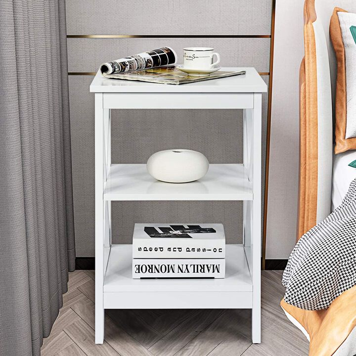 3-Tier X-Design Nightstands with Storage Shelves for Living Room Bedroom-Set of 2