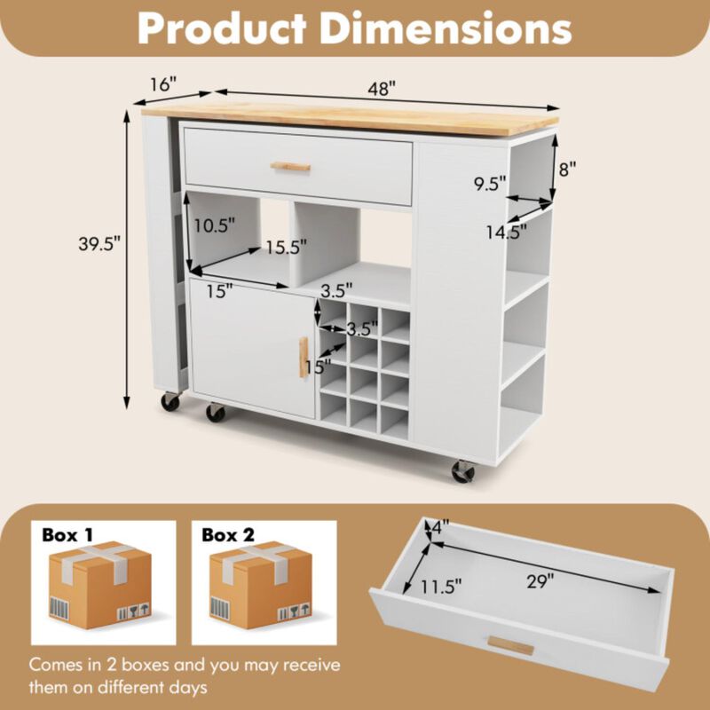 Hivvago Reversible Folding Kitchen Island Cart with Wine Rack and Spice Rack