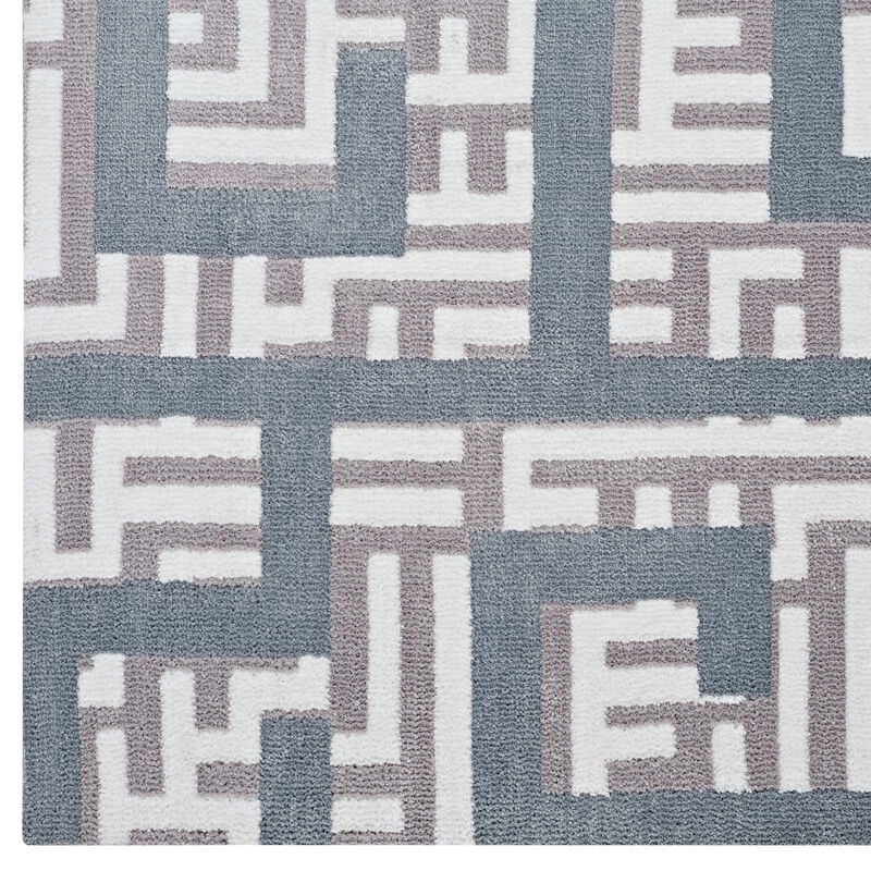 Nahia Geometric Maze 5x8 Area Rug - Ivory, Light Gray and Sky Blue