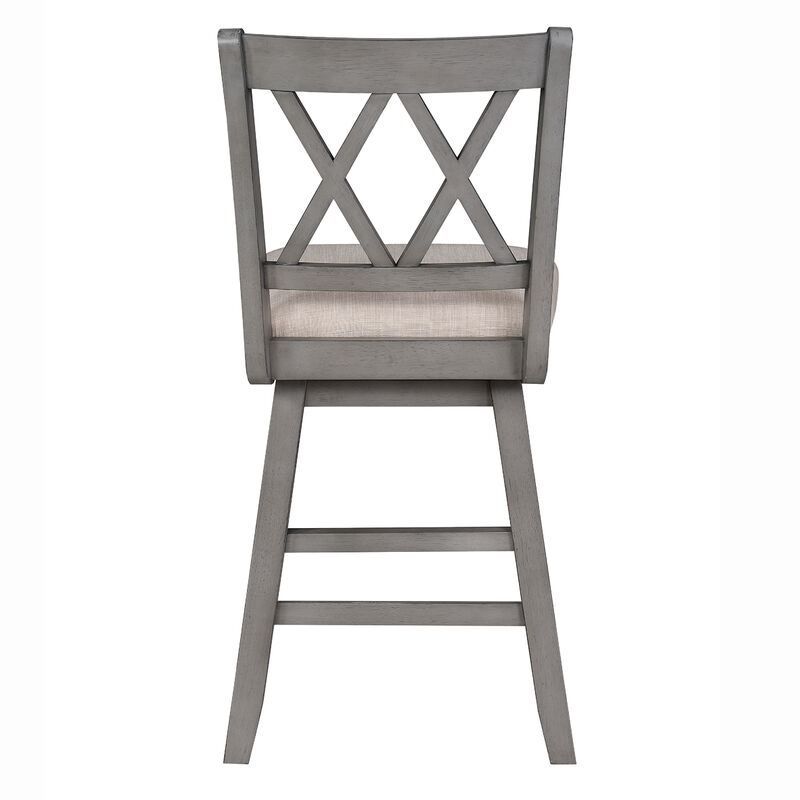 Brookline 37.5 in. Gray High Back Wood Swivel Bar Stool with Fabric Seat