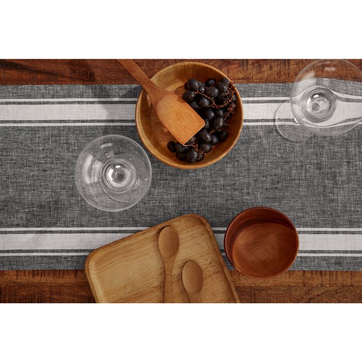 Solino Home 100% Pure Linen Table Runner | Farmhouse Stripe