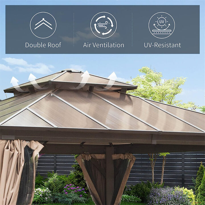 12'x12' Hardtop Gazebo with Polycarbonate Roof & Curtains