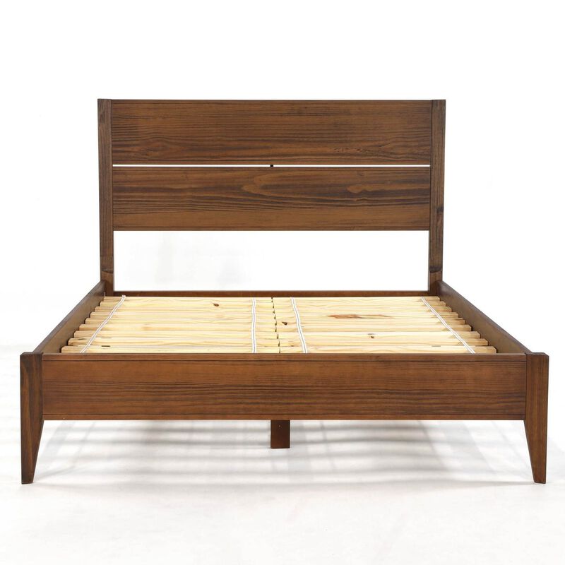 Hivvago Full Size Rustic Walnut Mid Century Slatted Platform Bed