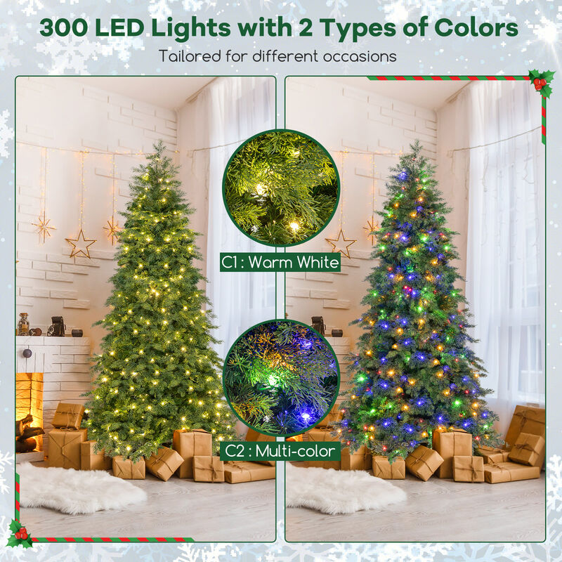 Pre-Lit Artificial Christmas Tree with 11 Modes and Metal Stand