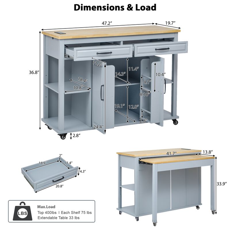 Merax Kitchen Island with Extendable Dining Table