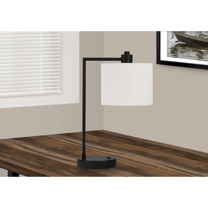 Monarch Specialties I 9646 - Lighting, 19"H, Table Lamp, Usb Port Included, Black Metal, Ivory / Cream Shade, Modern
