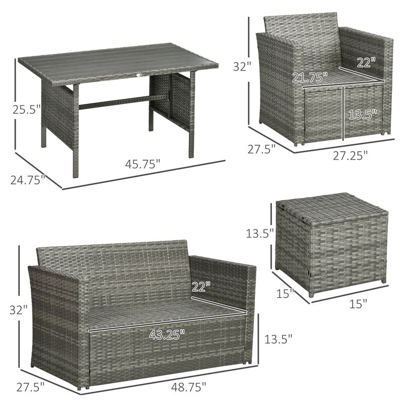 Mixed Gray Patio Set: 6-Piece PE Rattan Dining Set with Loveseat