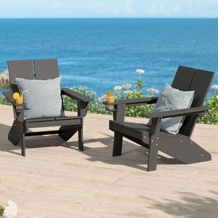 WestinTrends Outdoor HDPE Modern Adirondack Chair with Cup Holder (Set of 2)