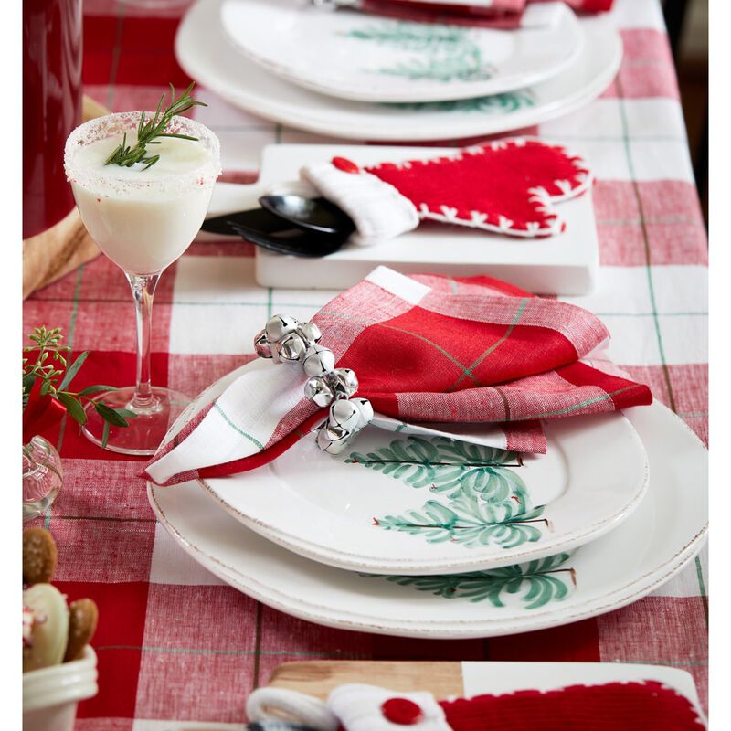 Solino Home 100% Pure Linen Cloth Napkins 20 x 20 Inch Set of 4 Dinner Napkins | Very Merry Plaid