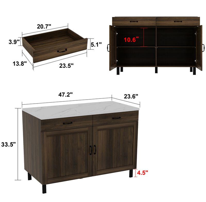 Burly Wood and White 47.2 in. Height Rectangle Wooden Storage Cabinet, Sideboard, Food Pantry with 2-Drawer and 4-Shelf