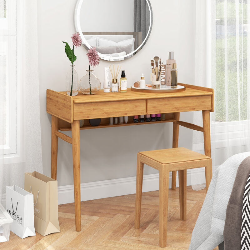 Writing Desk with 2 Storage Drawers and Open Shelf for Home Office or Study Space