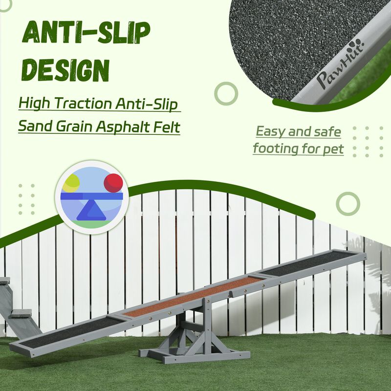 Gray Dog Training Tool: 71" Wooden Seesaw for Agility Exercise