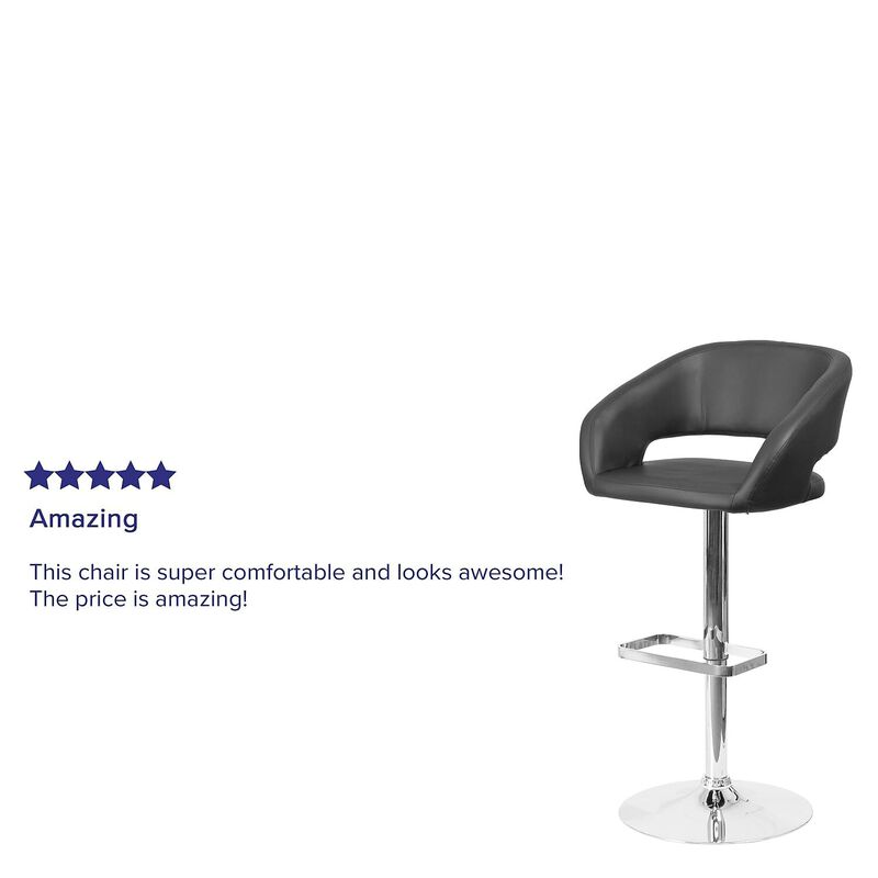 Flash Furniture Erik Comfortable & Stylish Contemporary Barstool with Rounded Mid-Back and Foot Rest, Adjustable Height - Black Vinyl with Chrome Base