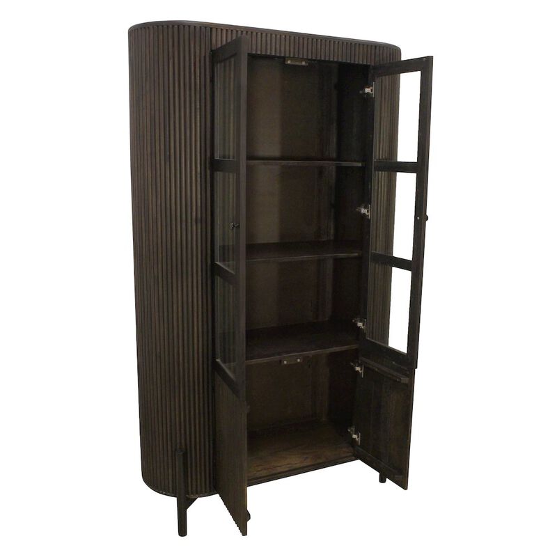 Alex Hamilton Odin 2-Glass Door Cabinet in Charred Ember Finish on Mango Wood