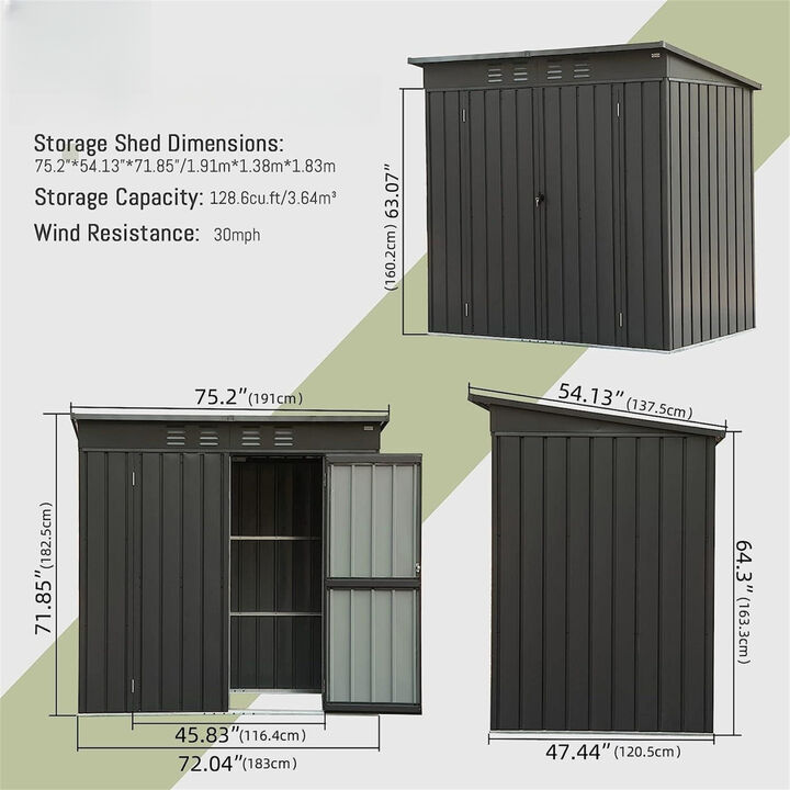 Outdoor Metal Storage Shed with Sloping Roof and Lockable Door