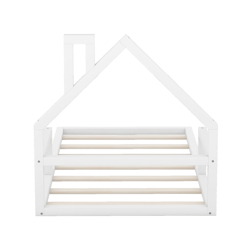 Twin Size Wood Floor Bed With House-Shaped Headboard