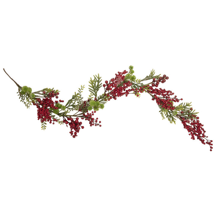 5' x 8" Frosted Pine and Red Berry Christmas Garland - Unlit