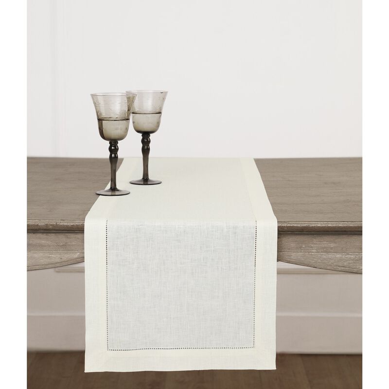 Solino Home 100% Pure Linen Table Runner | Classic Hemstitch for Thanksgiving, Christmas