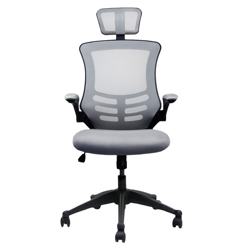 Modern High-Back Mesh Executive Office Chair With Headrest And Flip-Up Arms, Silver Grey