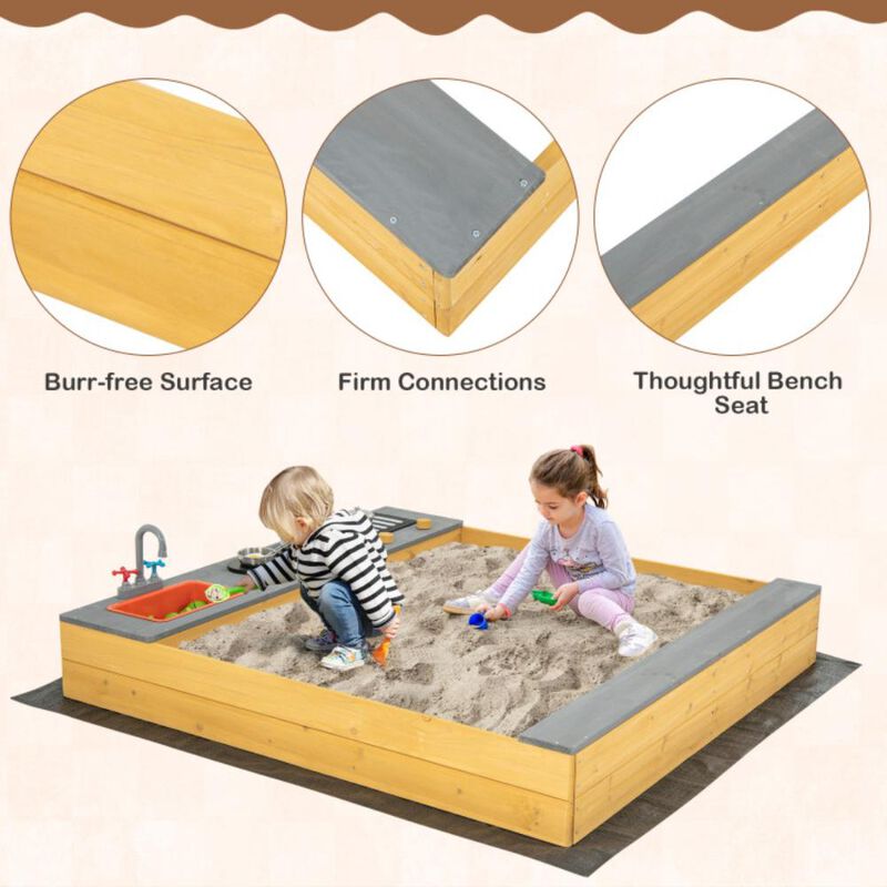 Hivvago Wooden Sandbox Kids Sand Pit with Kitchen Playset Accessories for 3-8 Years Old