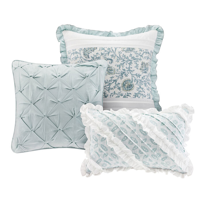 Gracie Mills Singleton 9-Piece Cotton Percale Duvet Cover Set Shabby Farmhouse