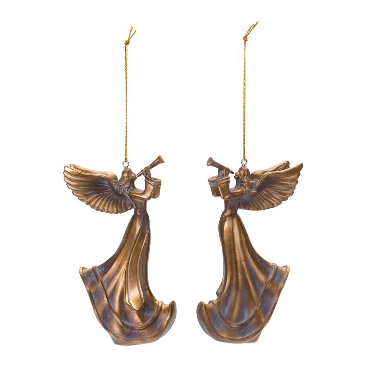 Set of 6 Bronze Trumpet Angel Ornaments – Delicate Angel Decorations for Christmas Tree and Holiday Themes