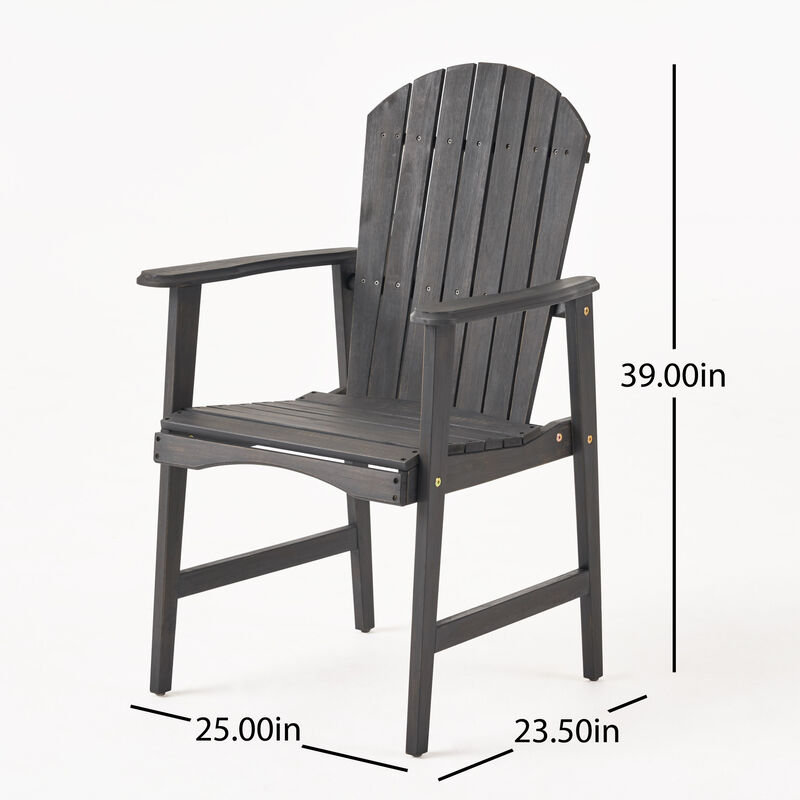 Pima Outdoor Dining Chair Set of 2, Adirondack Dark Gray Acacia Wood - Benzara