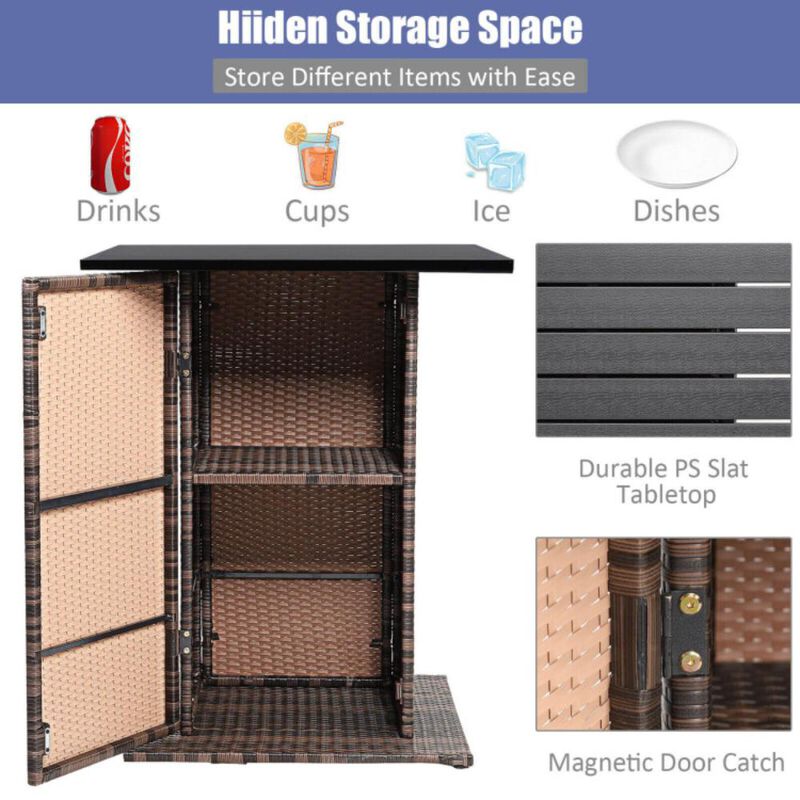 Hivvago 5 Pieces Patio Rattan Bar Furniture Set with Cushions and Hidden Storage Shelf