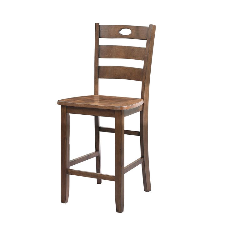 Lasie 5 Piece Counter Height Table Set, 4 Chairs, Slatted, Brown Solid Wood