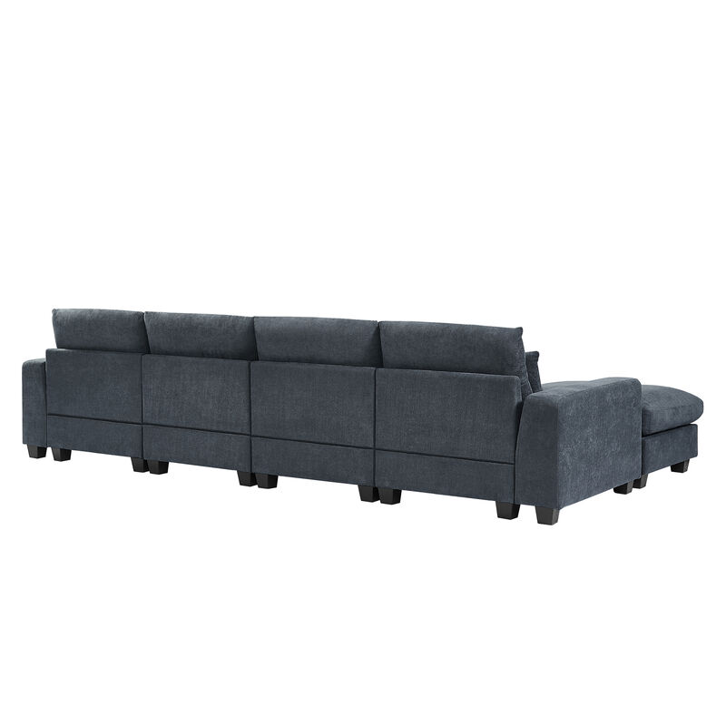 Modern Large L-Shaped Feather Filled Sectional Sofa, Convertible Sofa Couch With Reversible Chaise