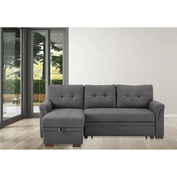 Destiny Dark Gray Linen Reversible Sleeper Sectional Sofa With Storage Chaise