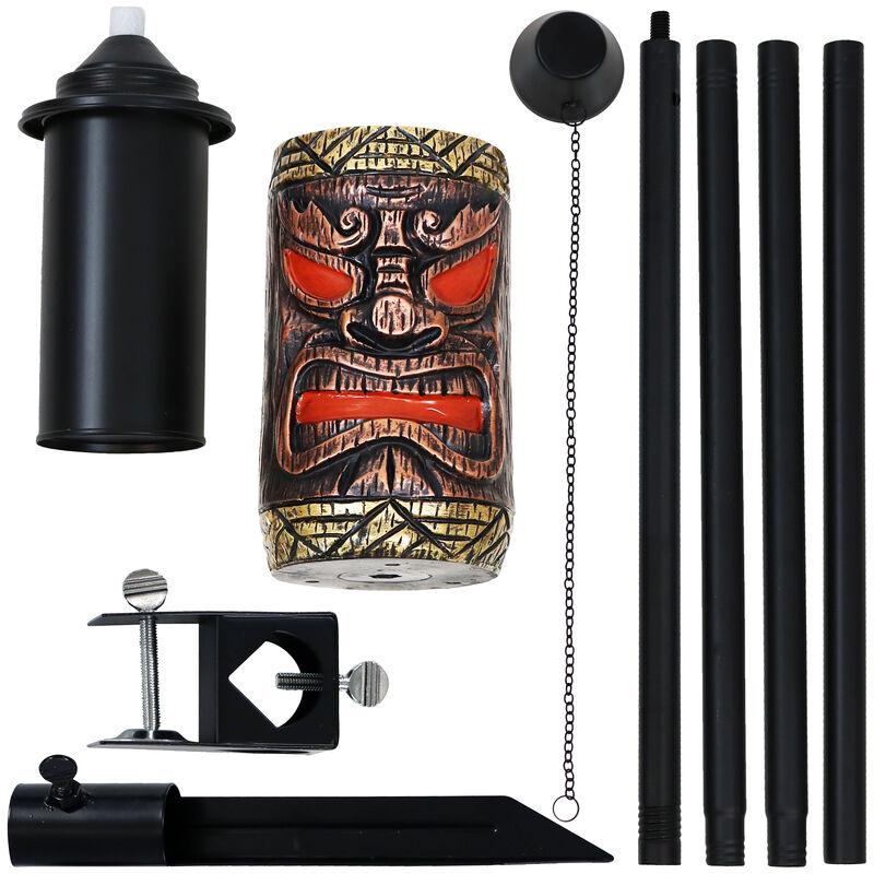 Sunnydaze Resin/Metal 3-in-1 Tiki Face Outdoor Lawn Torch - Set of 2