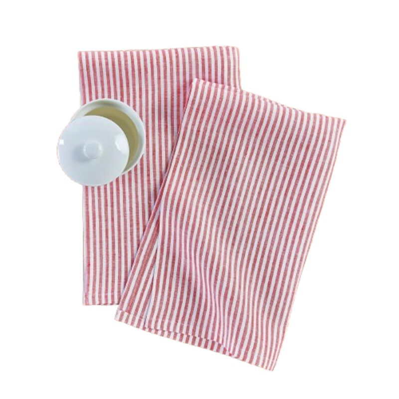 Solino Home 100% Pure Linen Kitchen Towels Set of 2 - 17 x 26 Inch | Narrow Stripe