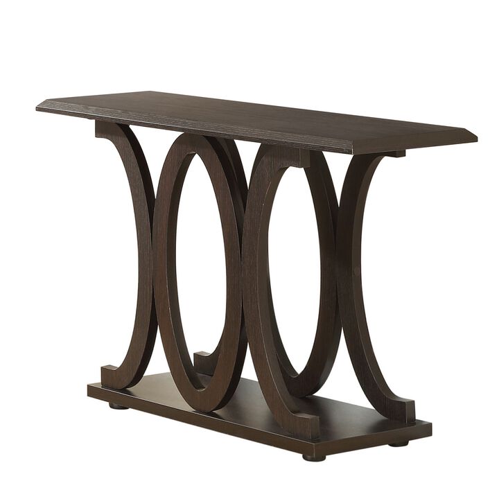 Contemporary Style C Shaped Sofa Table With Open Shelf, Espresso Brown-Benzara