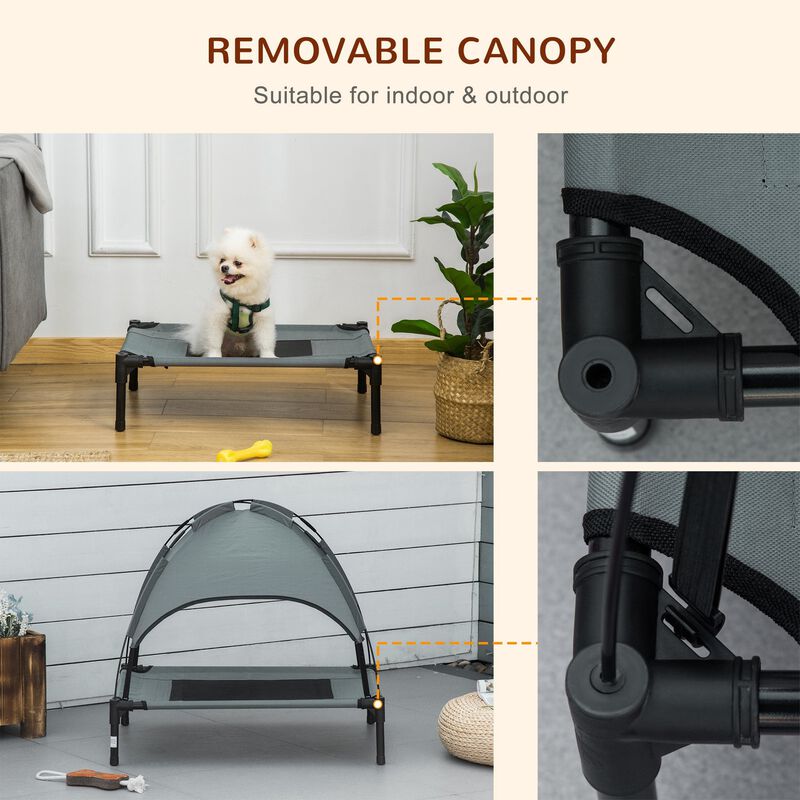 Petite Pup Retreat: 24" Grey/Black Elevated Dog Cot with UV Canopy