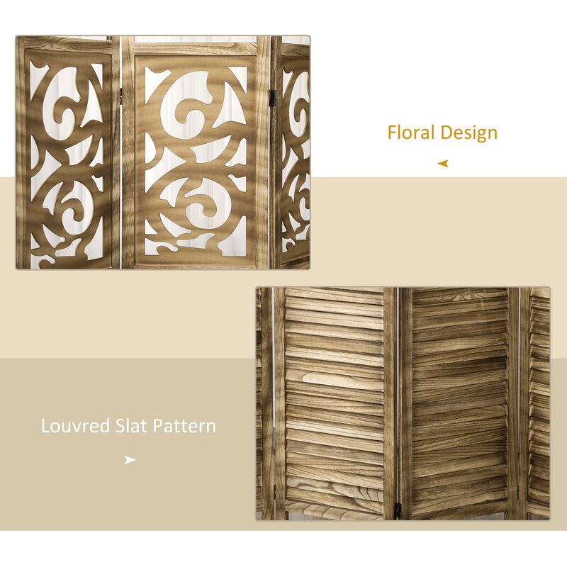 Brown Room Separator: 4-Panel Wooden Privacy Screen for Home Office