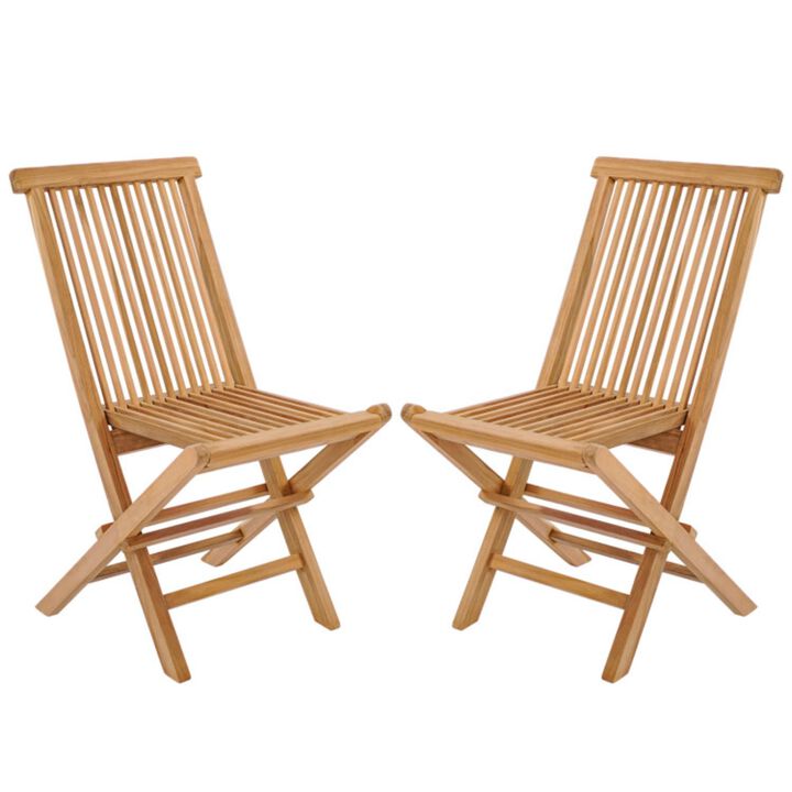 Hivvago Set of 2 Teak Patio Folding Chairs with High Back and Slatted Seat