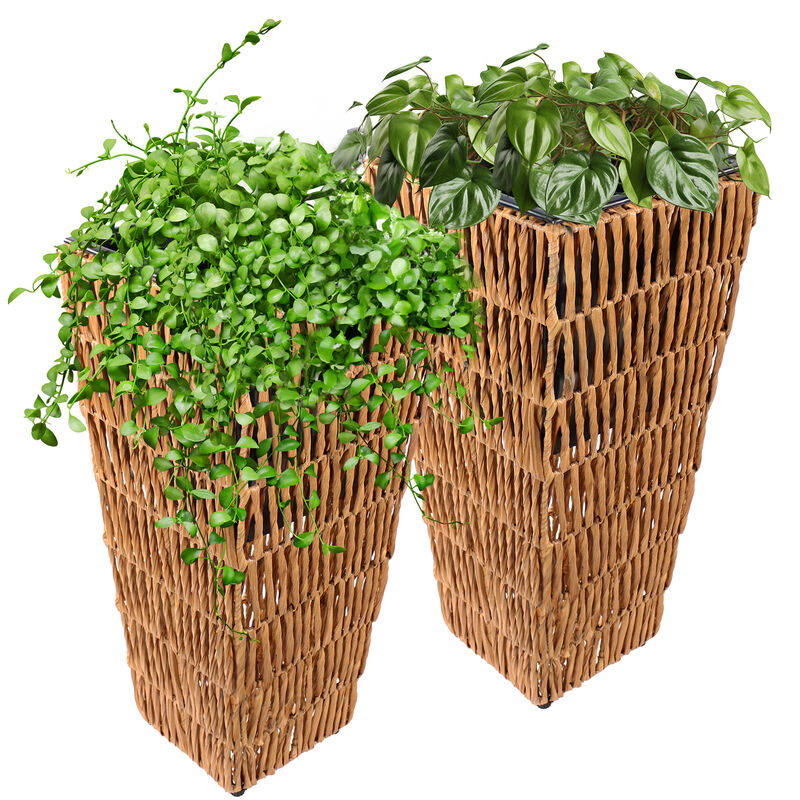 Sunnydaze Set of 2 Hyacinth Poly-Wicker Tall Planters
