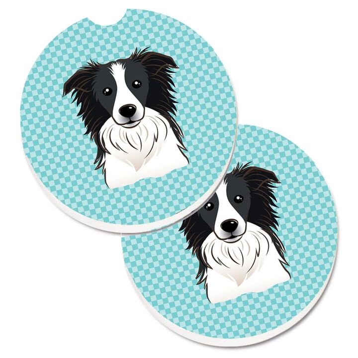 Caroline's Treasures Checkerboard Blue Border Collie Set of 2 Cup Holder Car Coasters BB1179CARC, 2.56, Multicolor