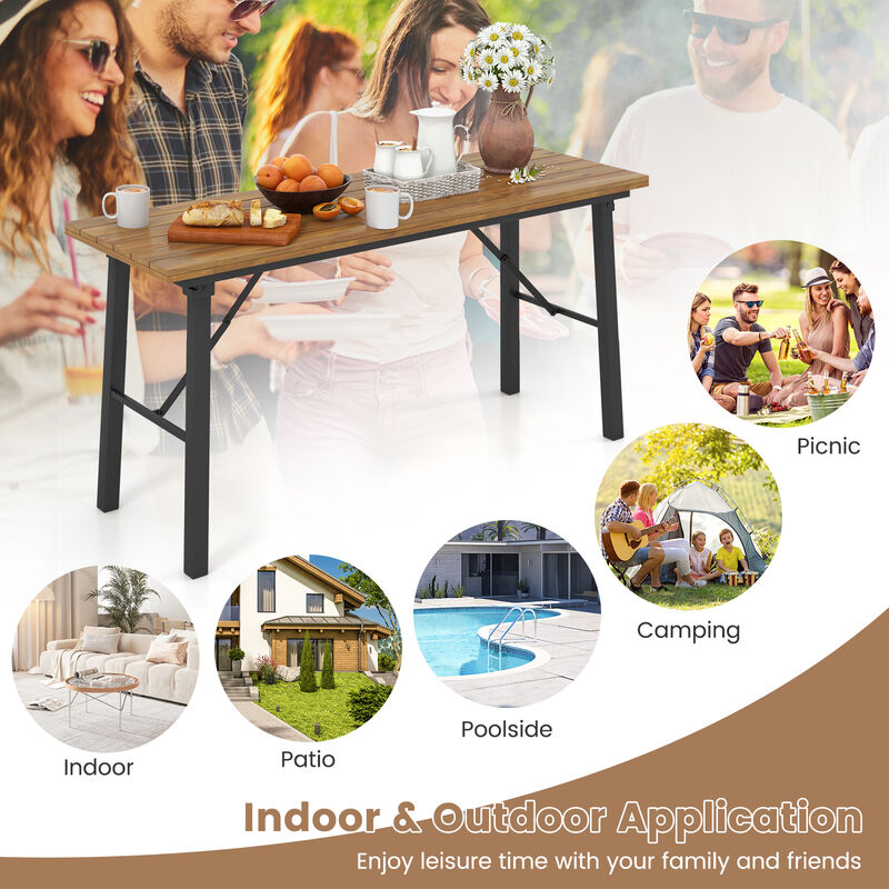 Outdoor Dining Table and Bench Set with Acacia Wood Top