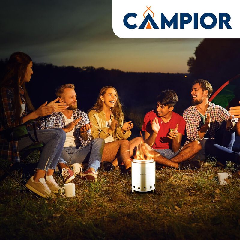 Campior Wood Burning Fire Pit Stove - Smokeless Outdoor Stove for Efficient Wood Fires, Camping, Cooking, and Garden Gatherings, Durable, Stainless Steel with Removable Ash Pan, Stand and Carry Bag