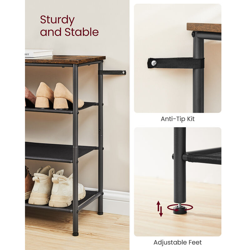 4 Tier Shoe Rack with 3 Fabric Shelves