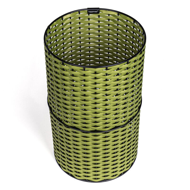 Cecil Modern Faux Wicker Cylinder Waste Basket