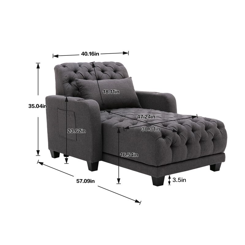 Mondawe Chaise Lounge Tufted Armchair Wireless Charging, Reclining Backrest & Lumbar Pillow