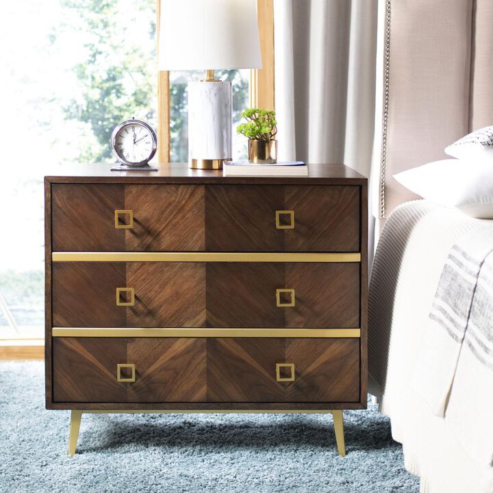 Safavieh Katia 3 Drawer Chest, Walnut Parquet/Gold