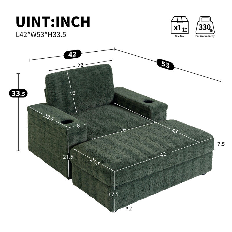Merax Upholstered Sofa Chair with Storage Ottoman and Armrests