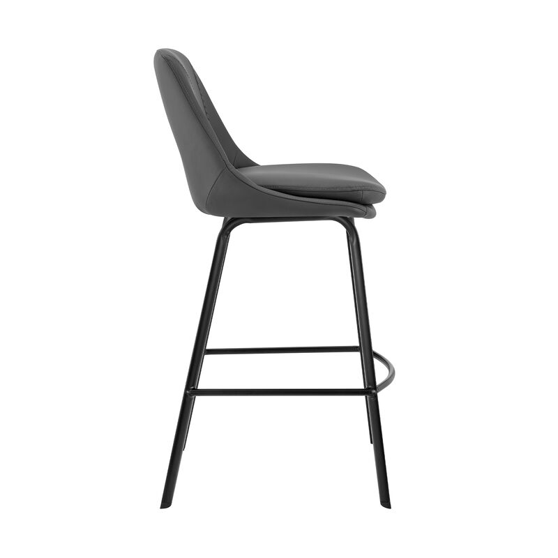 Carise Gray Faux Leather and Black Metal Swivel Bar Stool