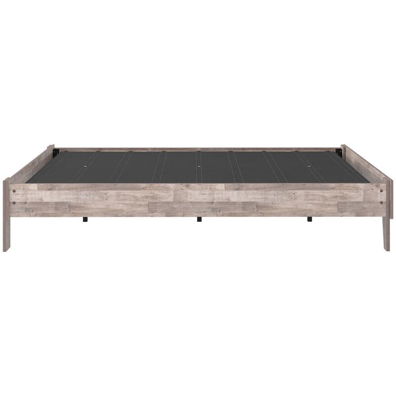 Queen Platform Bed with Butcher Block Design, Washed White-Benzara